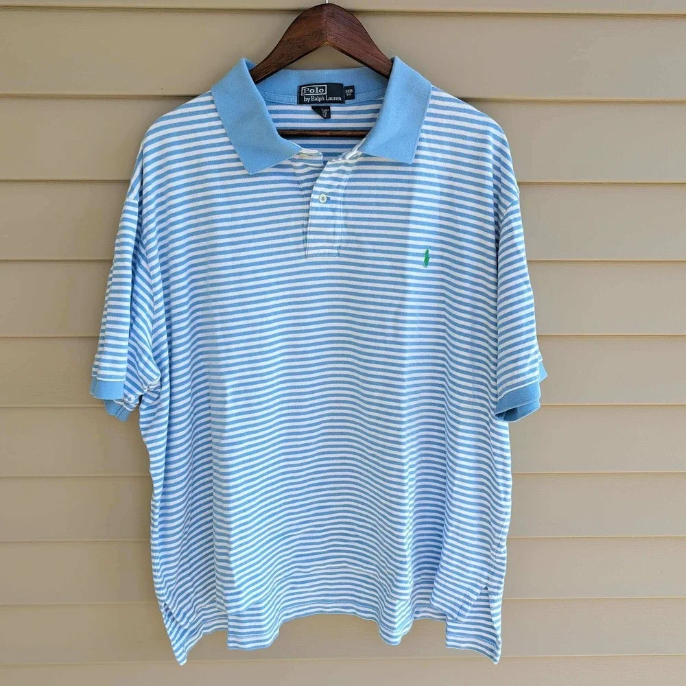Polo Ralph Lauren Polo Shirt Mens 3XB Blue White Striped Short Sleeve Big & Tall